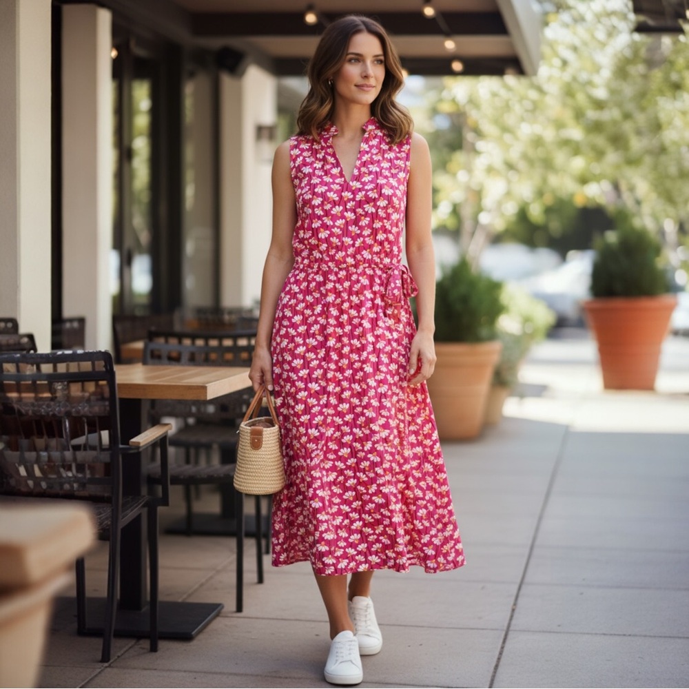 NWT Anne Klein Pink Pansy Dress with Pockets and Drawstring Waist Size 2